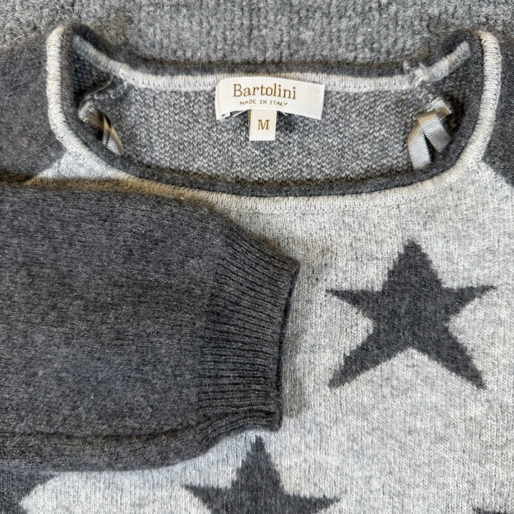 Bartolini Italy Grey Star Wool Cashmere Blend Raglan Sweater Womens Medium 3663